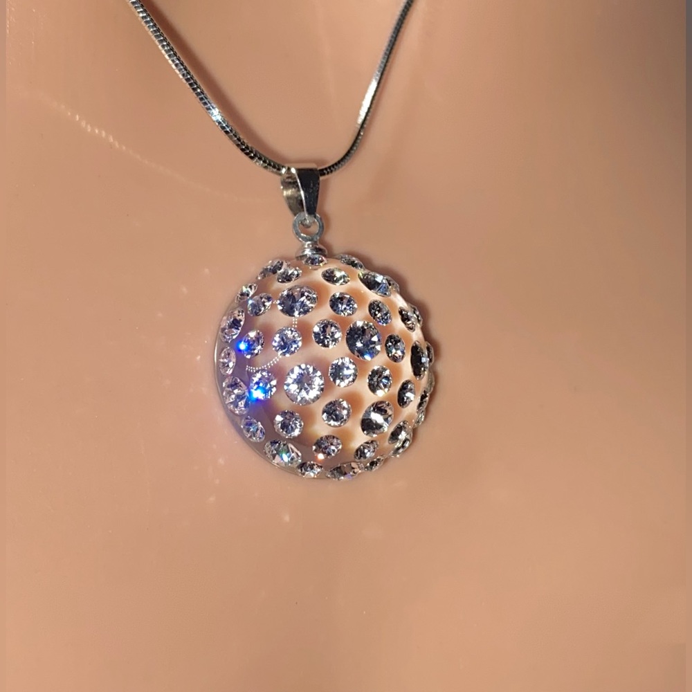 Crystal Lucite pendant transparent necklace with 18” sterling silver chain, new